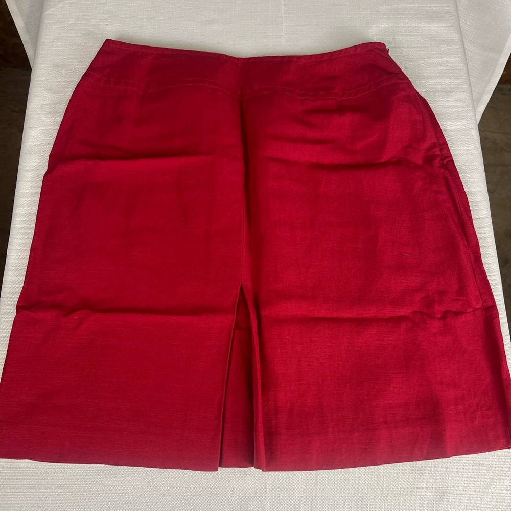 Jones Wear Red Linen Blend Skirt Size 12 Knee Length Back Slit